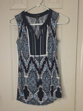 RXB Navy Blue and White Patterned Sleeveless Tank Top